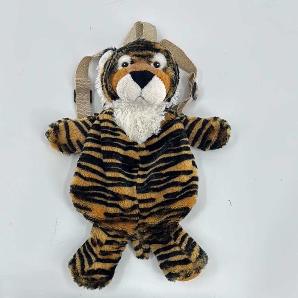 Plush Tiger Backpack for Kids Adjustable Strap Zipper Enclosure EUC